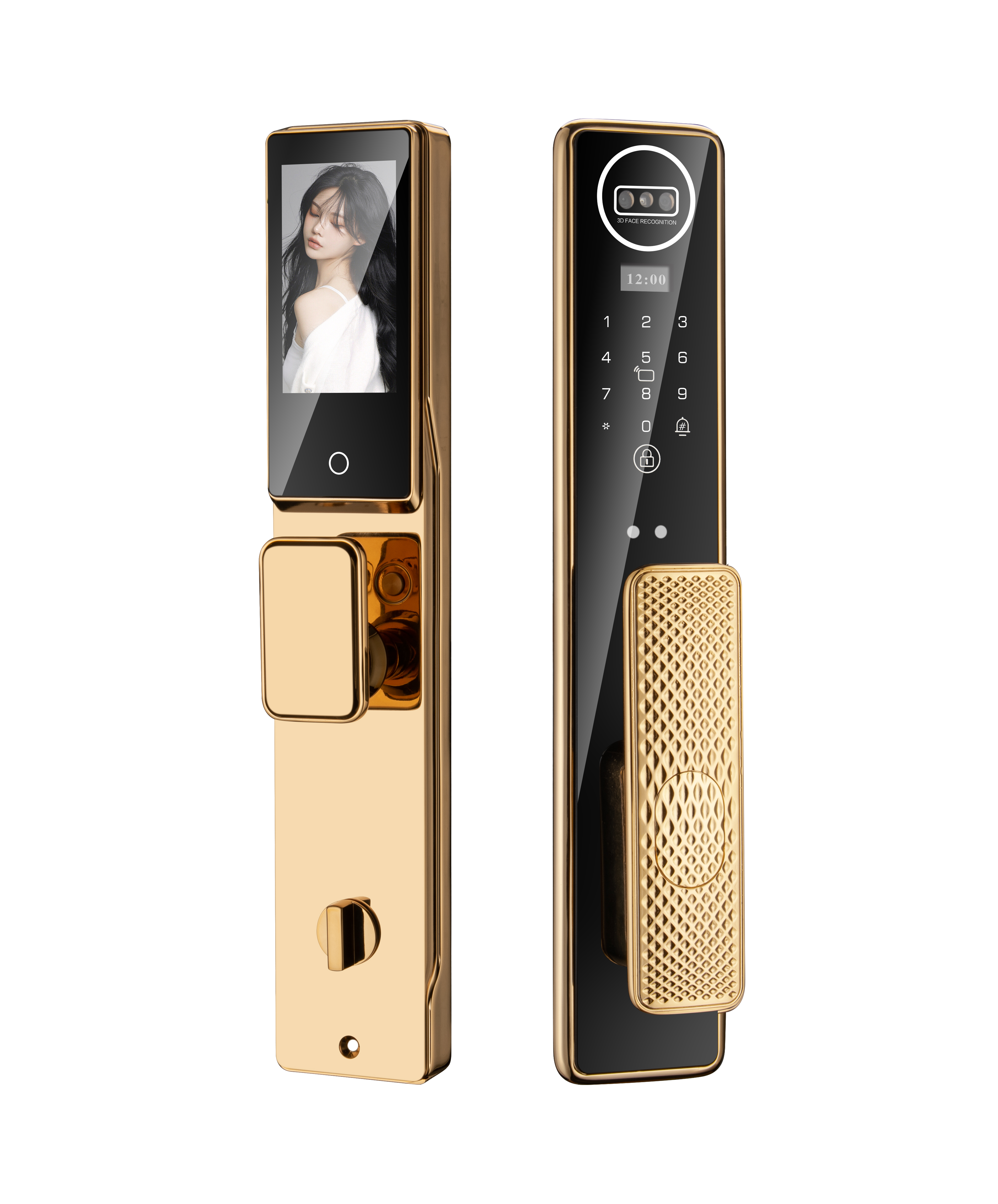 Golden Retro Face recognition Security Door Lock Multi-function Smart Home Lock
