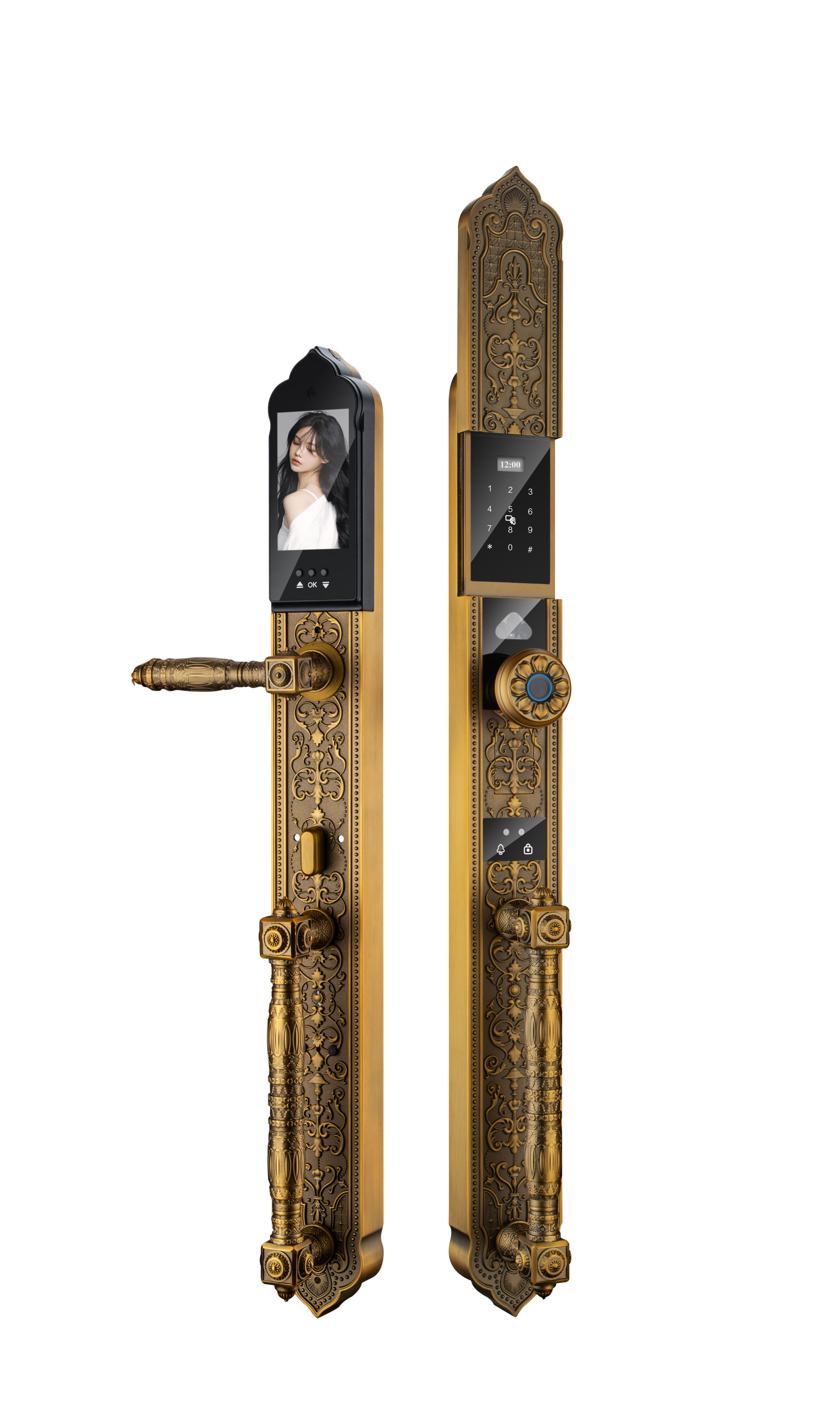 Retro Style Smart Fingerprint Door Lock Black Copper Villa Tuya WIFI Aluminum & Wood Doors TT Lock - 缩略图 4
