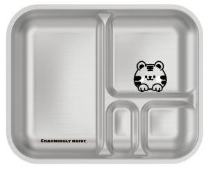 Car Kids 304 Stainless Steel Food Breakfast Metal Serving Tray 4 Compartment