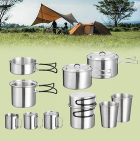  Outdoor Cooking Pot Set Durable Ware Tea Pot and Pan Camping Cookware Sets - 缩略图 3