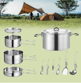  Outdoor Cooking Pot Set Durable Ware Tea Pot and Pan Camping Cookware Sets - 缩略图 4