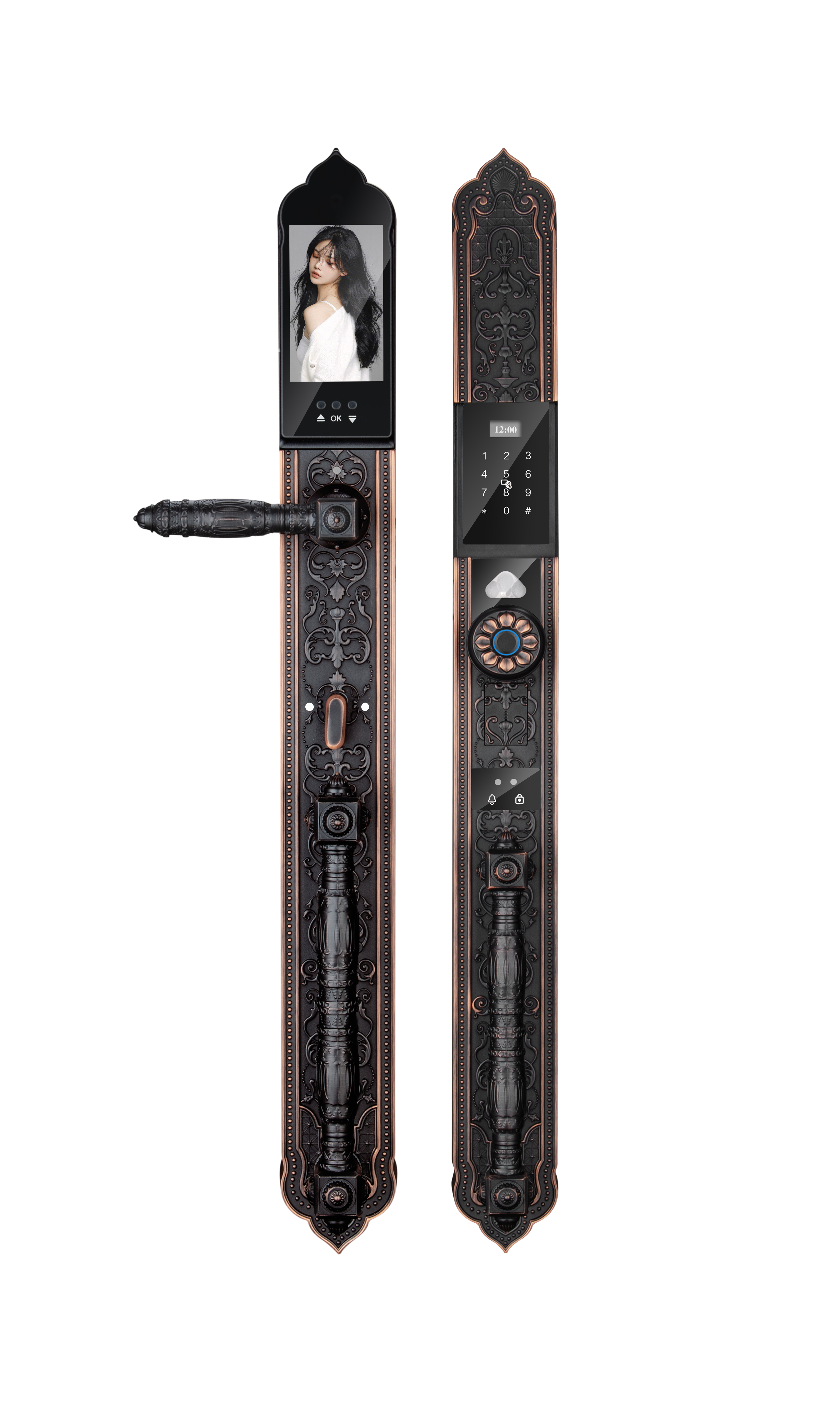 Retro Style Smart Fingerprint Door Lock Black Copper Villa Tuya WIFI Aluminum & Wood Doors TT Lock - 缩略图 2