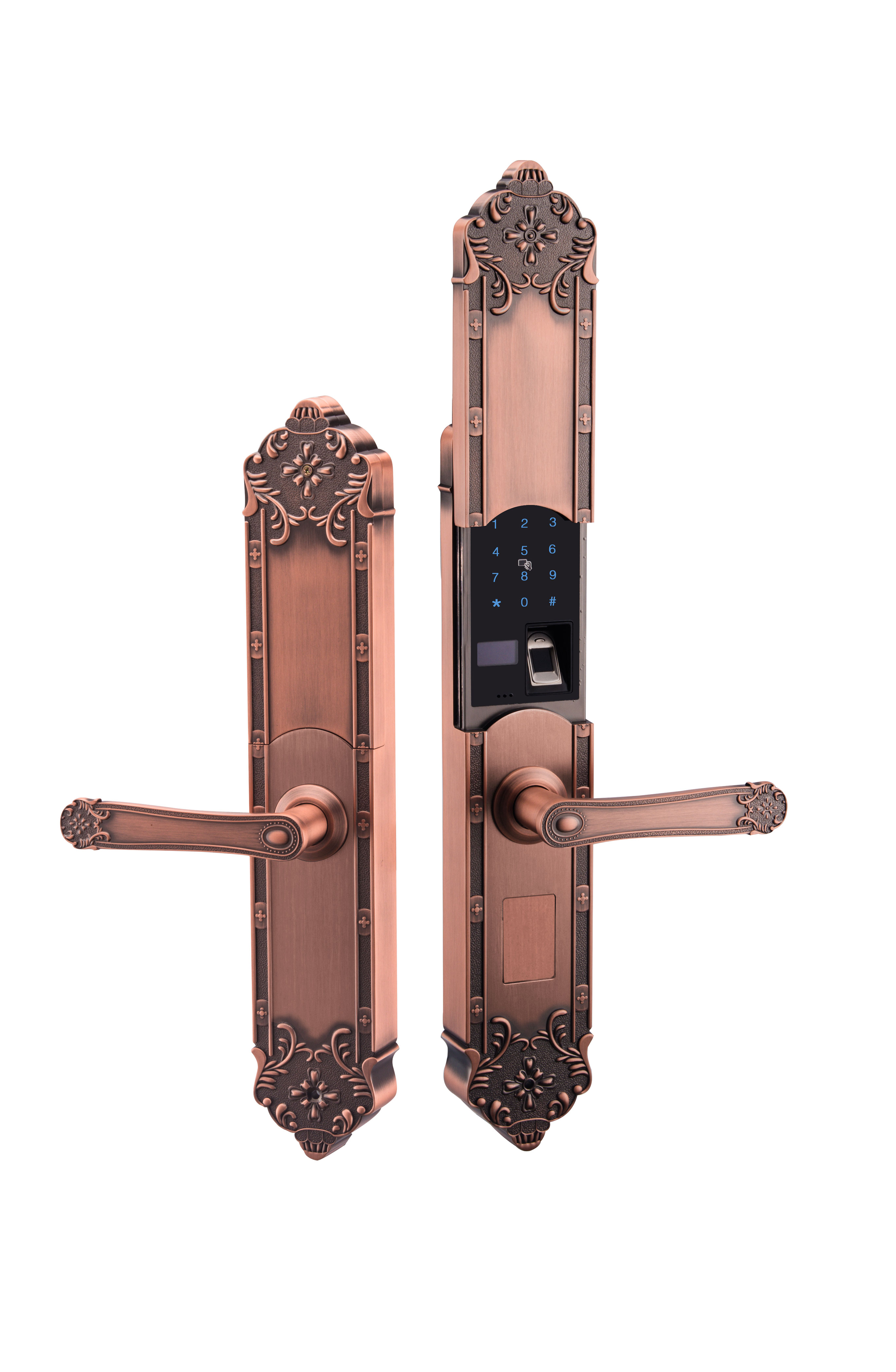Red Copper Smart Handle Lock Fingerprint Keyless Home Door Lock High Temperature Resistance