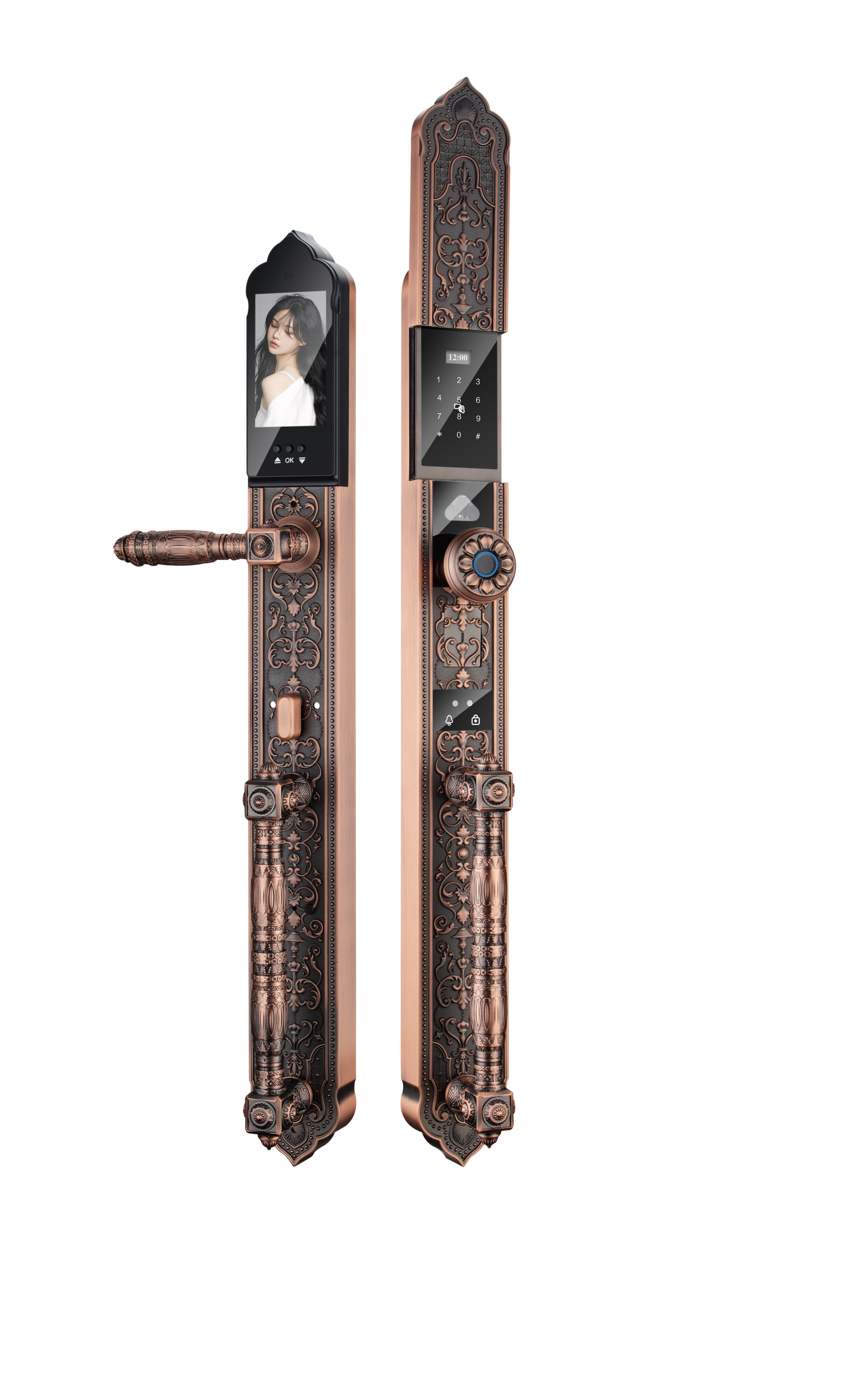 Retro Style Smart Fingerprint Door Lock Black Copper Villa Tuya WIFI Aluminum & Wood Doors TT Lock - 缩略图 3