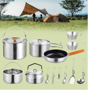  Outdoor Cooking Pot Set Durable Ware Tea Pot and Pan Camping Cookware Sets - 缩略图 2
