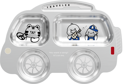 Tableware Cartoon Animal Tractor Stainless Steel 304 Plate Dinner Set for Kids Baby Car
